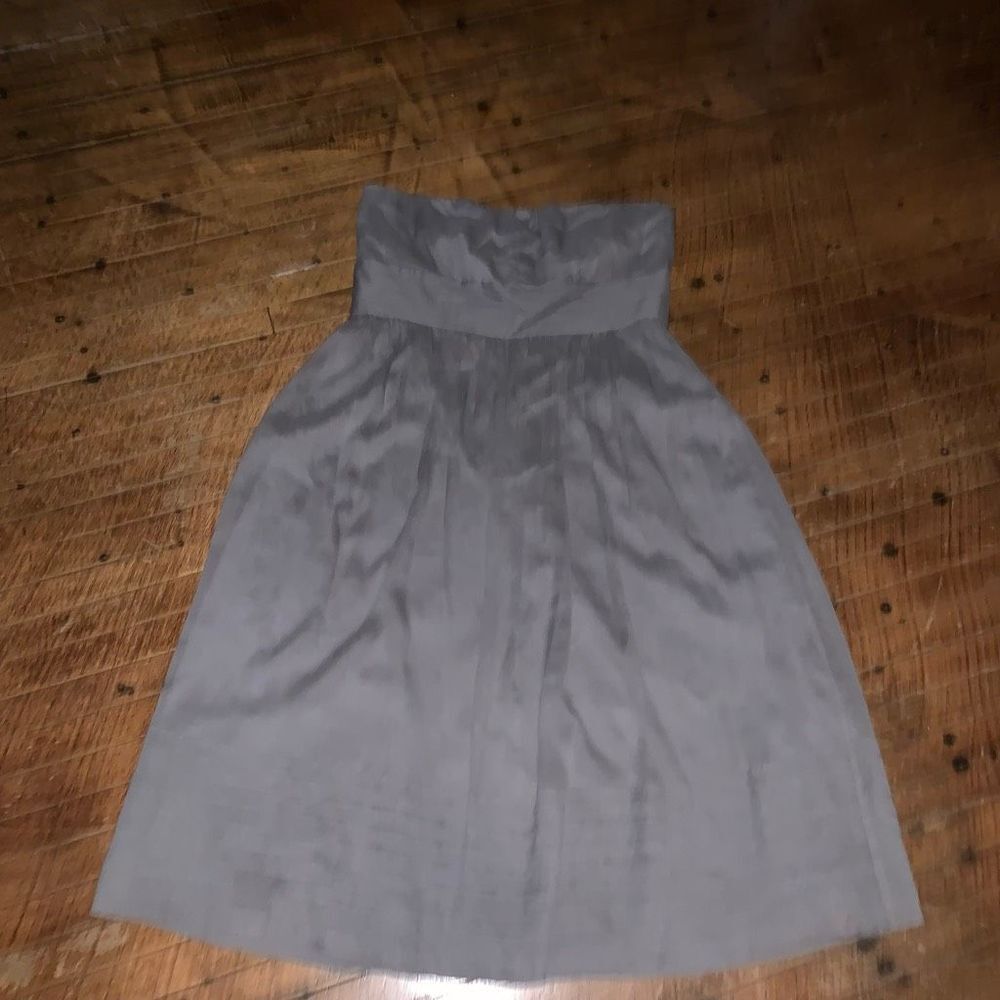 J Crew silk gray strapless semi formal layered mini dress